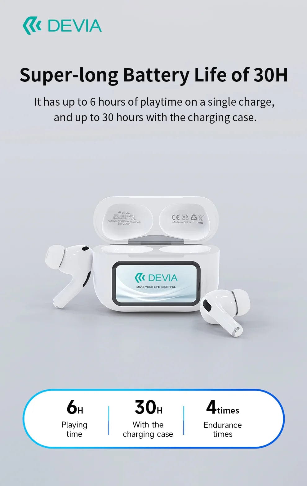 Devia-Web Audio devices ANC TWS Pro2 Wireless Earbuds with Screen | Devia Pakistan