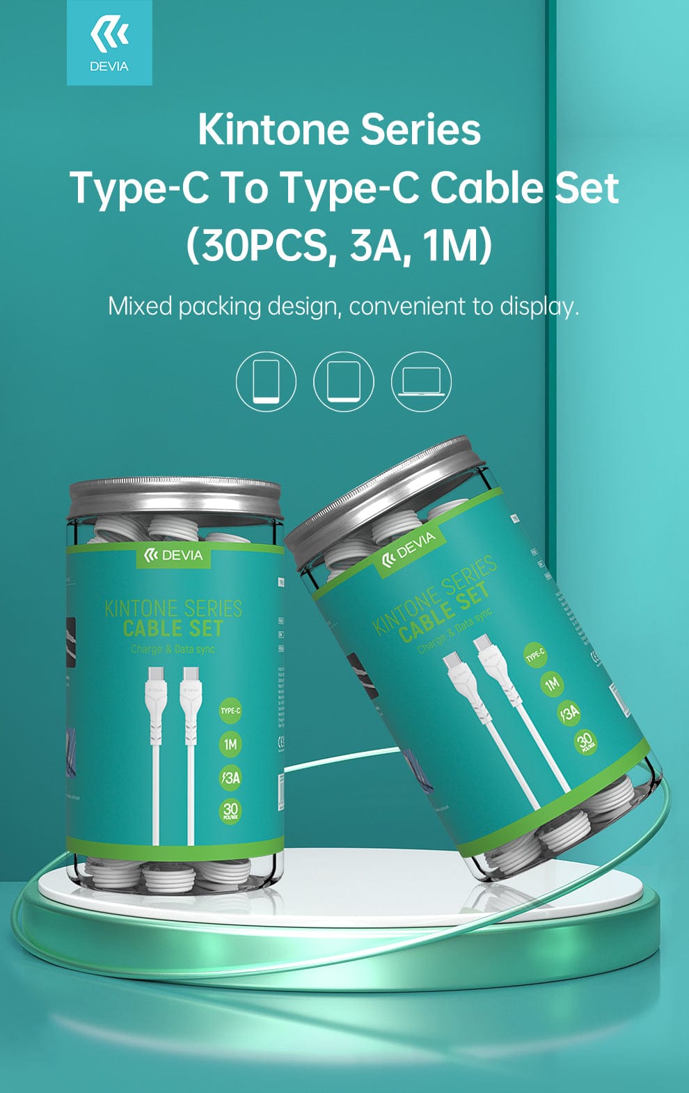 Devia-Web cables Kintone Bulk Type C to Type C Cable Set – 30 PCS | Devia