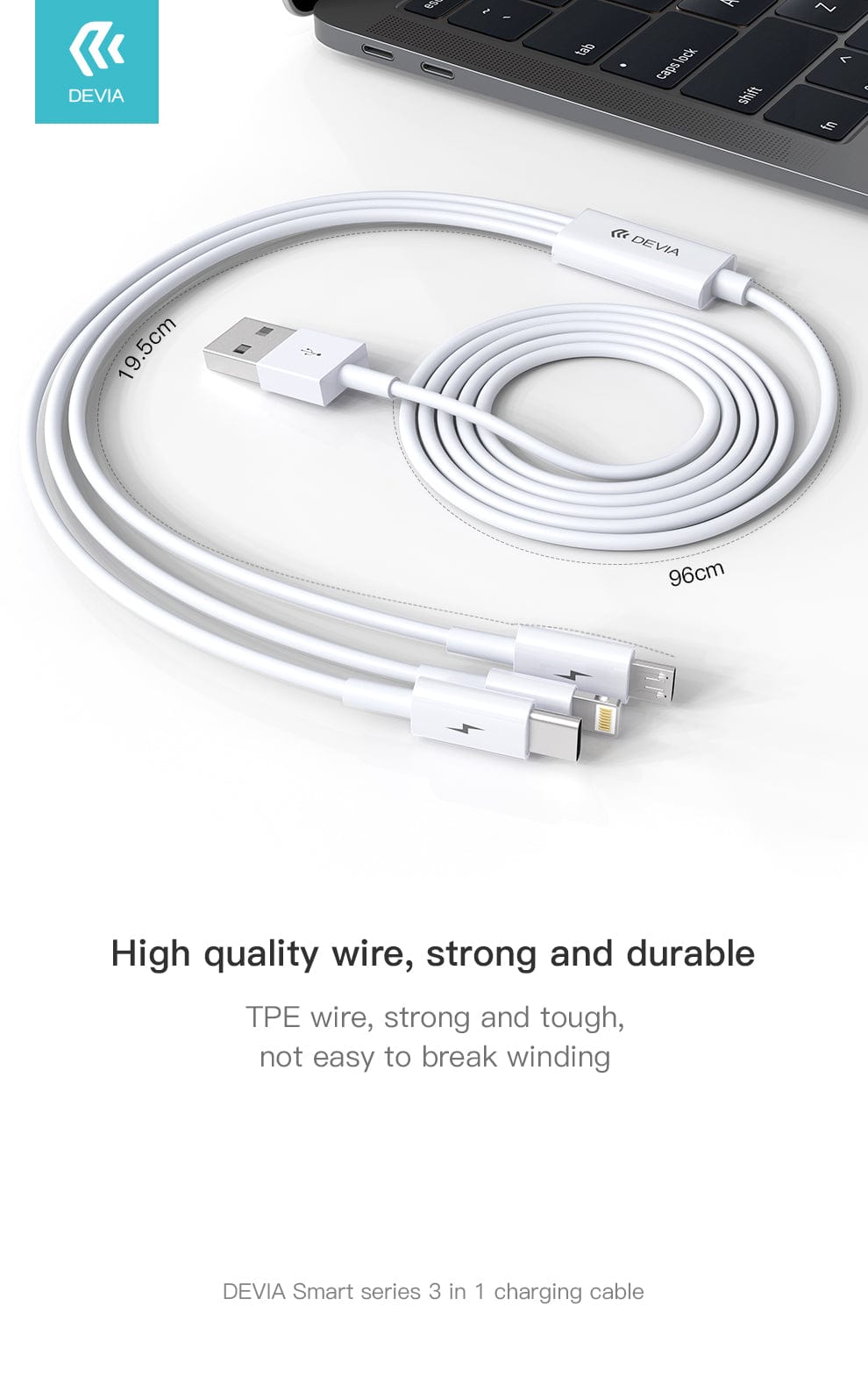 Devia-Web cables Smart Series 3 in 1 Charging Cable – Micro USB, Type C & Lightning