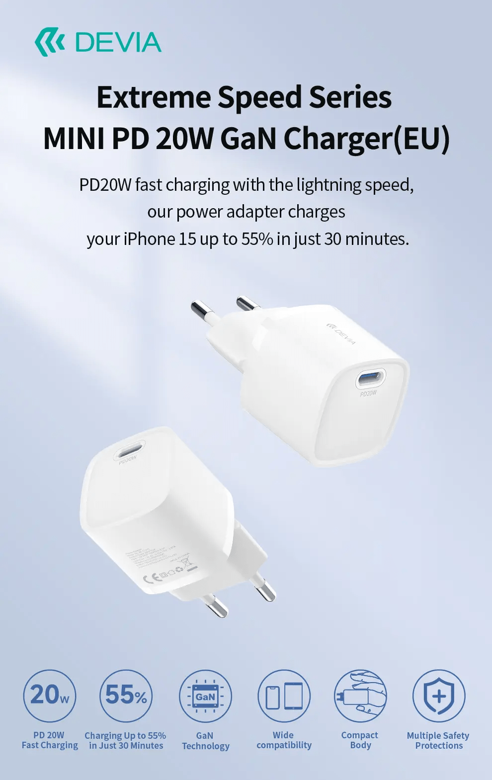 Devia-Web charger 20W GaN Fast Charger – Extreme Speed MINI PD | Devia Pakistan