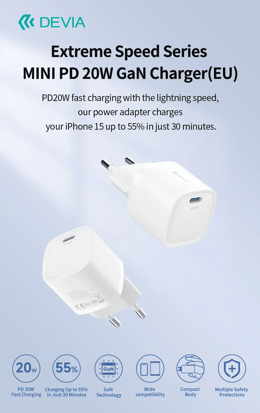 Devia-Web charger 20W GaN Fast Charger – Extreme Speed MINI PD | Devia Pakistan