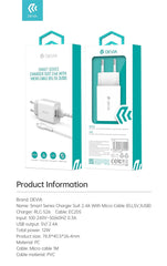 Devia-Web charger Smart Series 2.4A Charger with Dual USB & Micro Cable | Devia
