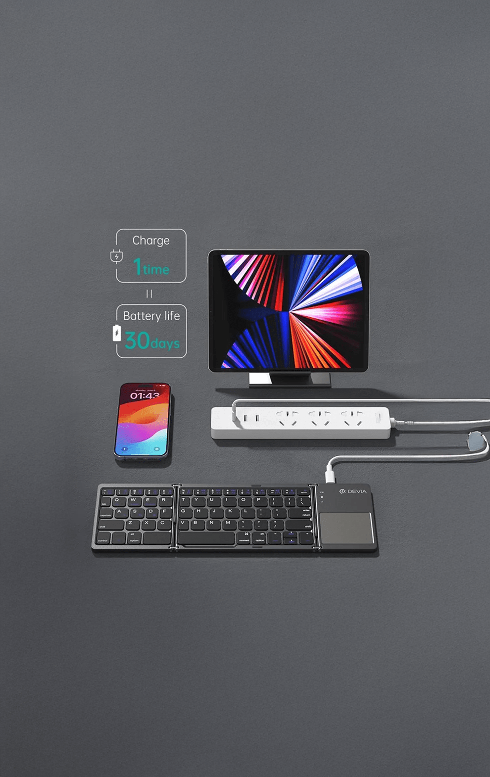 Devia-Web laptop accessories Wireless Folding Keyboard with Touchpad | Devia Pakistan