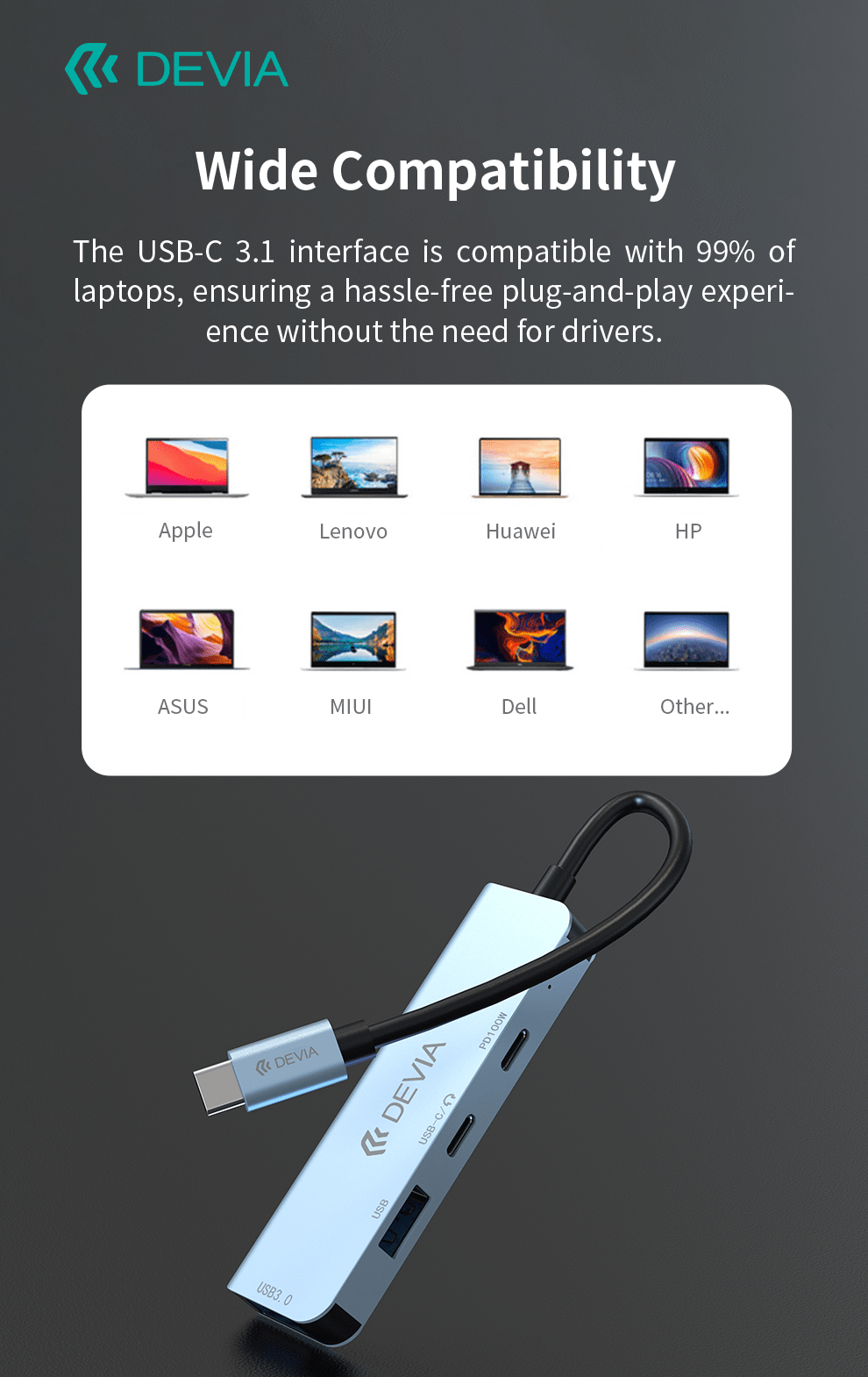 Devia-Web Leopard Series Type-C To USB 2+C+PD