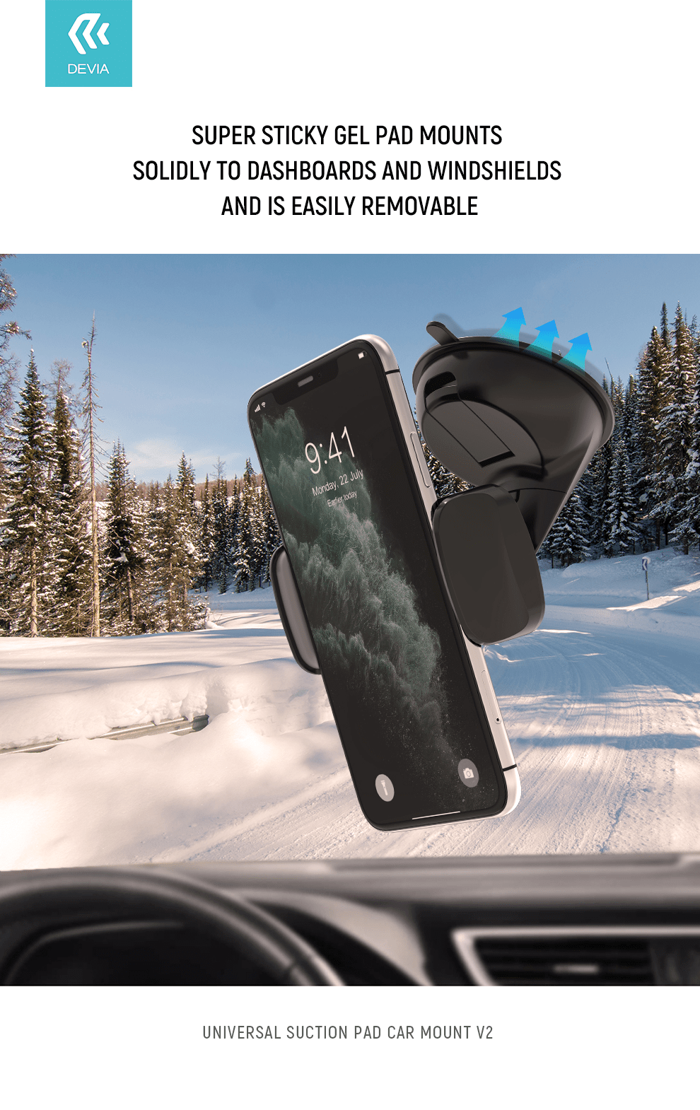Devia-Web mobile accessories Black Universal Suction Pad Car Mount V2 – Phone Holder | Devia Pakistan