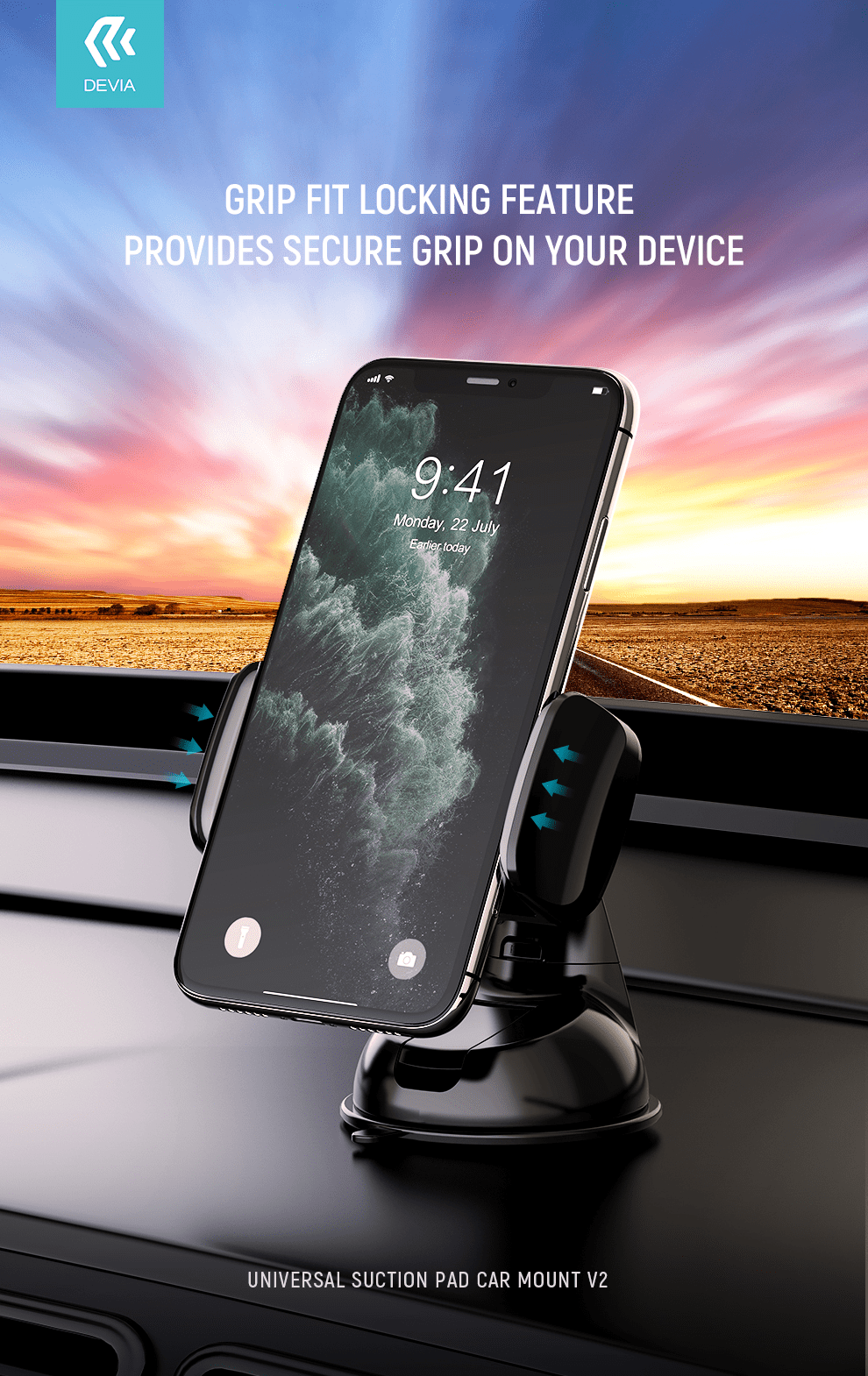 Devia-Web mobile accessories Black Universal Suction Pad Car Mount V2 – Phone Holder | Devia Pakistan