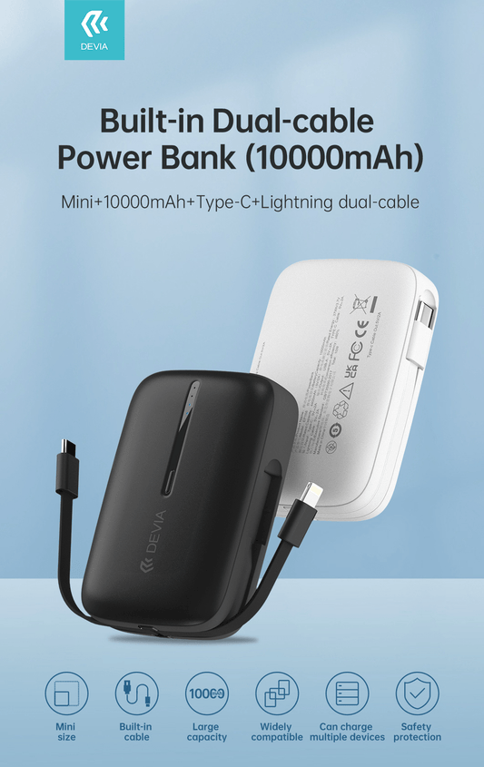 Devia-Web power banks Kintone 10000mAh Dual-Cable Power Bank | Devia Pakistan