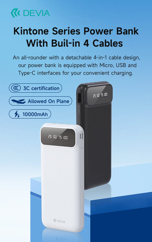 Devia-Web power banks Kintone Series Power Bank with Built-in 4 Cables (10000mAh)