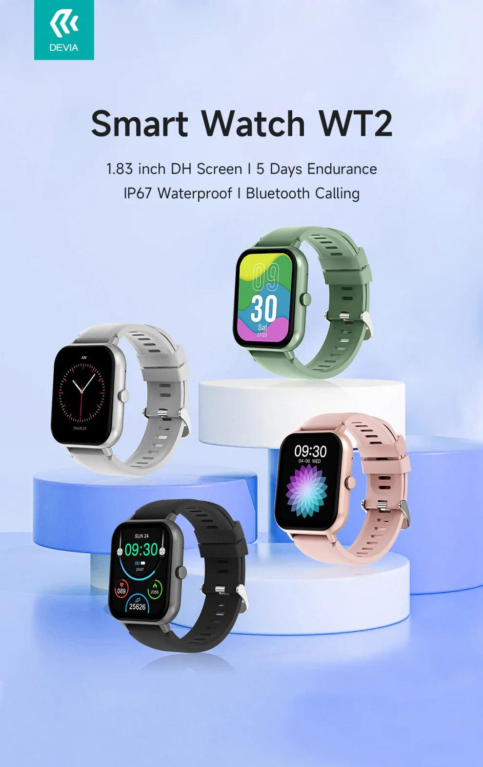 Devia-Web Smart Watch DEVIA Smart Watch WT2 – Compact & Colorful Smartwatch | Devia