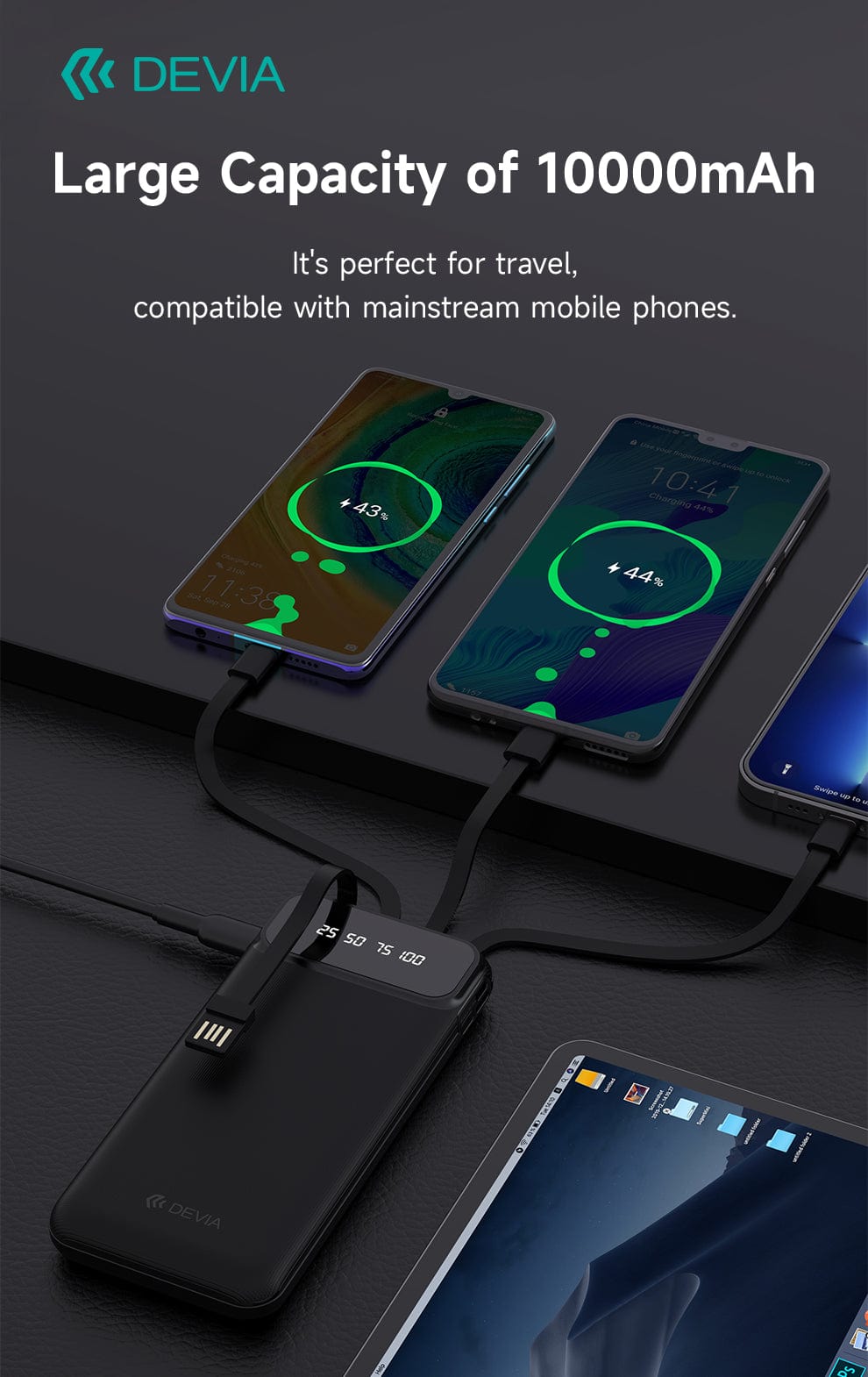 Devia-Web power banks Kintone Series Power Bank with Built-in 4 Cables (10000mAh)